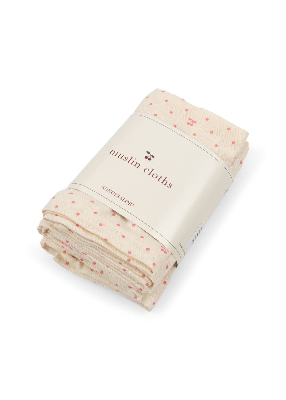 Packaged Konges Sloejd Cherry Dot muslin cloths