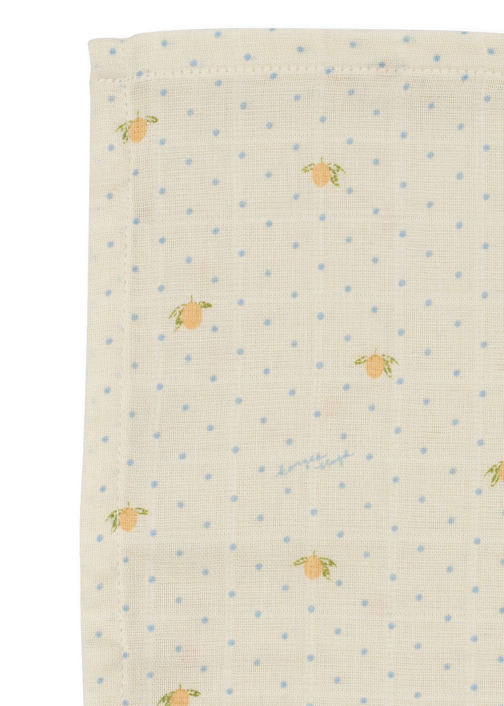 Close-up of Konges Sloejd Lemon Dot muslin fabric