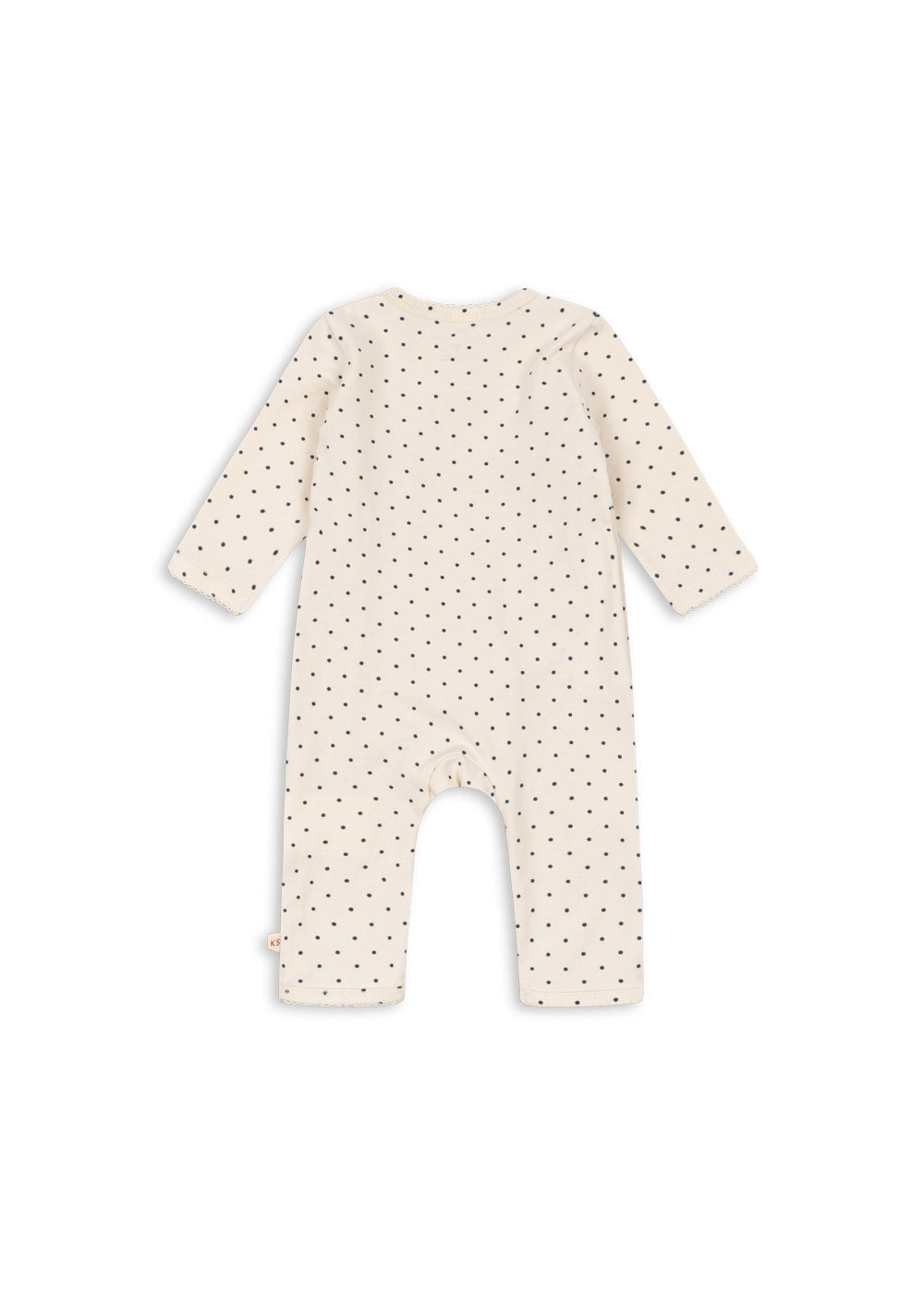 Back view of Konges Sloejd Blue Dot newborn onesie