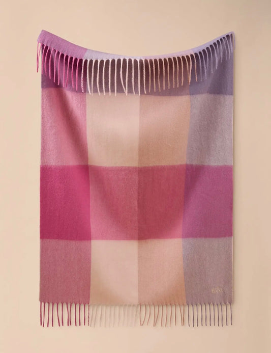 TBco Pink Block Check lambswool baby blanket
