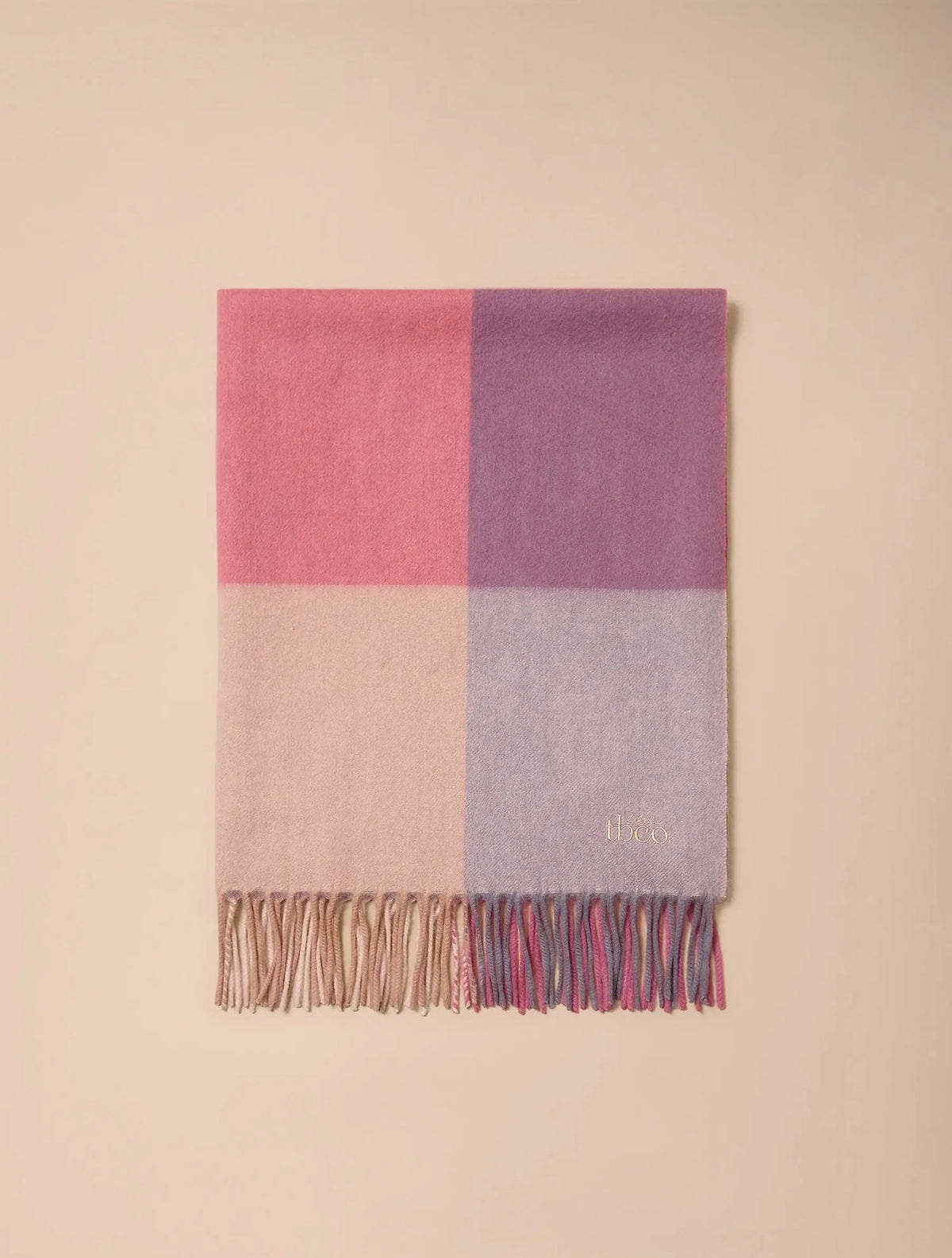 Folded TBco Pink Block Check lambswool baby blanket
