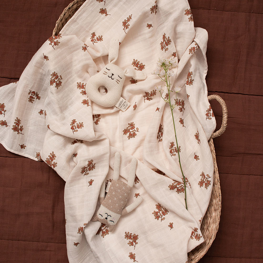 Main Sauvage muslin swaddle blanket-airelles print