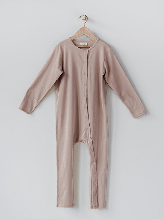 The simple folk footed onesie and bonnet- antique rose